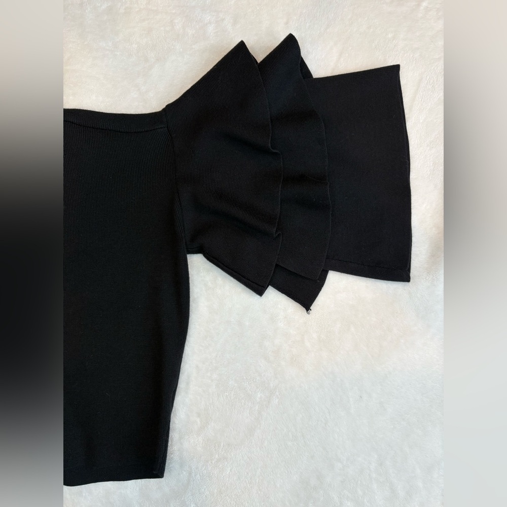 Elodie Black Ruffled Crop Blouse - Size Large - Picture 6 of 14